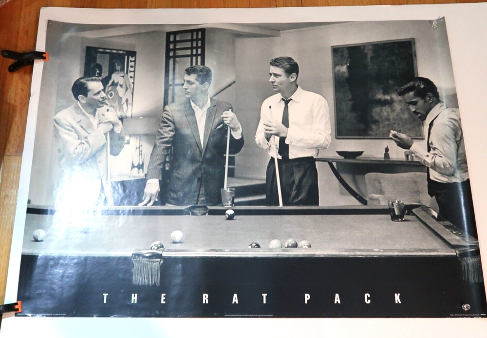 The Rat Pack Poster Playing Pool 36x24 Black White Frank Sinatra Vintage